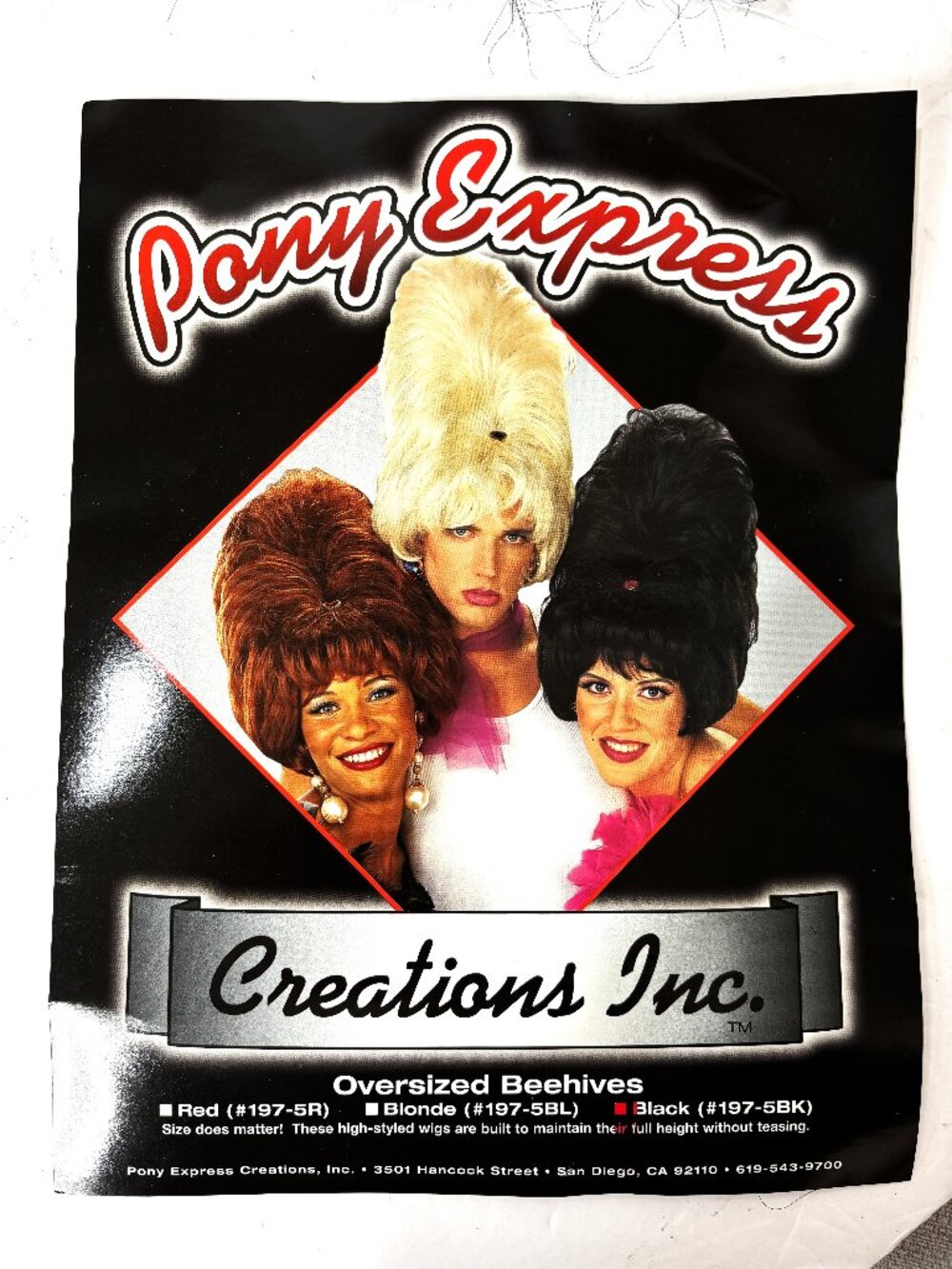 50’s Tall Beehive Black Wig Pony Express Creations NOS Y2K – NWT